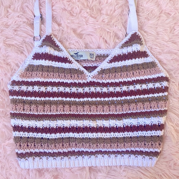 Hollister Crochet Brown Stripe Sweater Crop Top - Picture 2 of 5